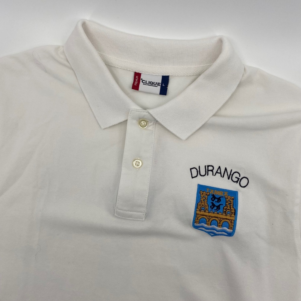 Clique Polo Shirt Mens Large White Durango Embroidered Crest Short Sleeve NWT